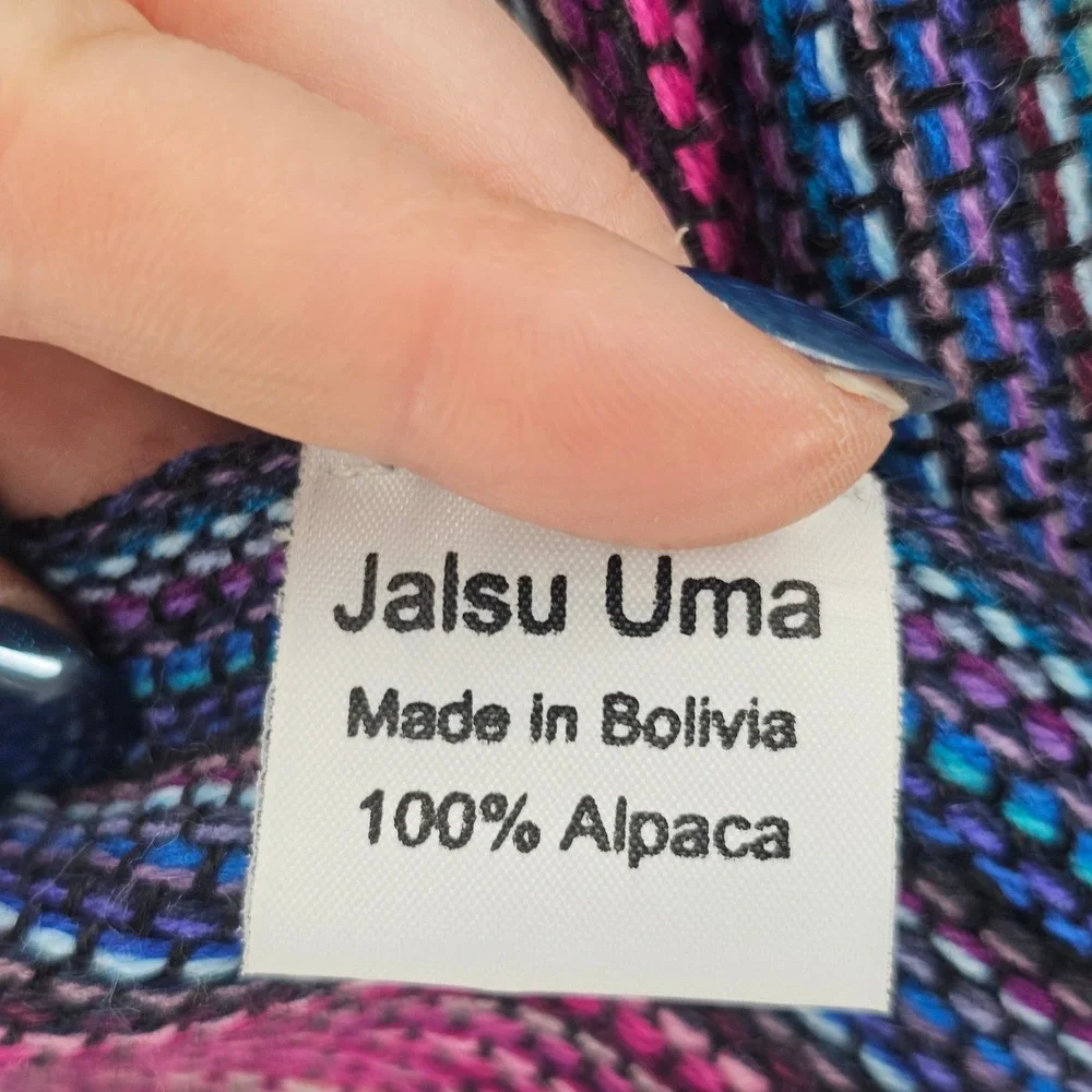 Jalsu Uma Alpaca Scarf OS Jewel Tones Multi Striped Artisan Boho Lightweight